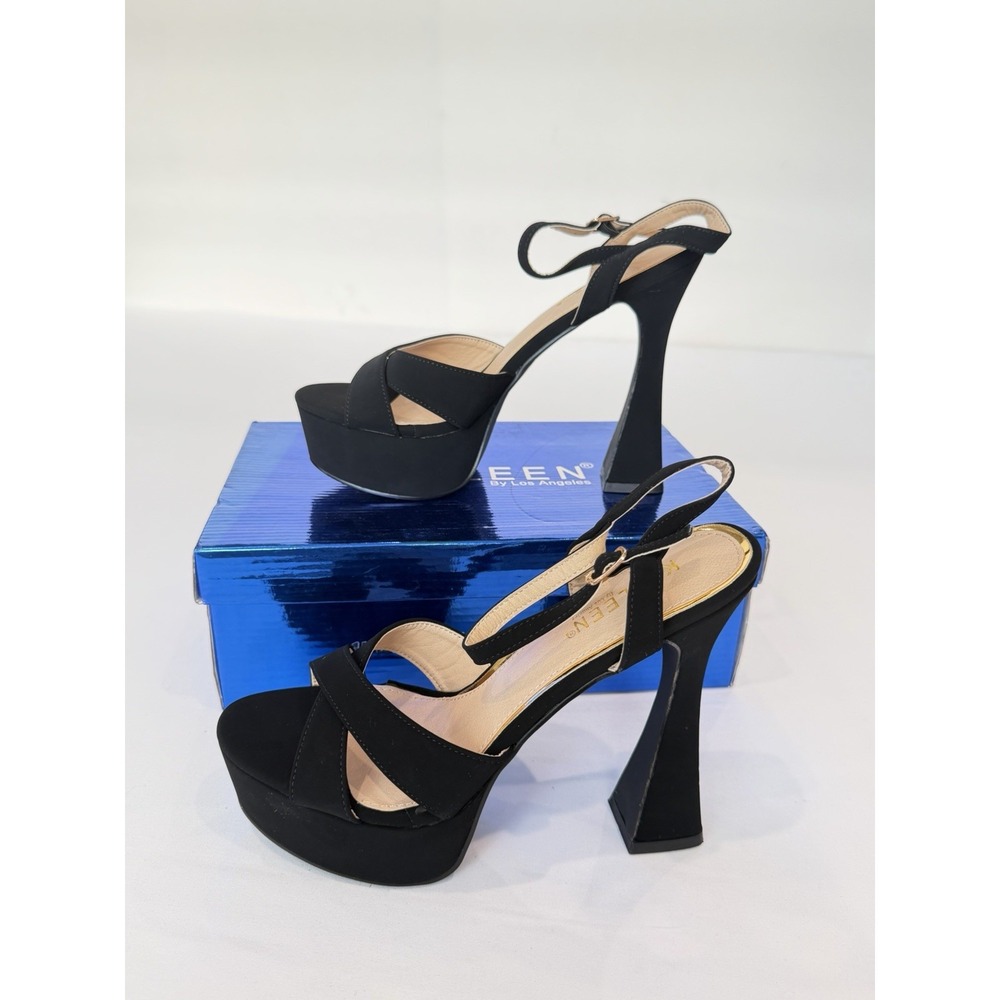 Kaleen Women's Black High Heels Open Toe Size 8 Suede Platform Party Night Out